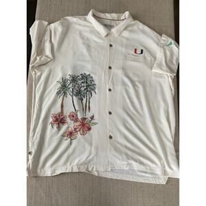 Tommy Bahama Miami Hurricanes Silk Camp Shirt White Button Up 3XL